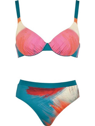 Naturana Bikini Set με Ενίσχυση Ψηλόμεσο Πετρόλ Ροζ C77145-C78152