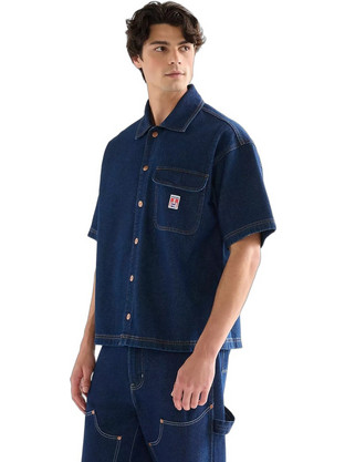 Wrangler Ανδρικό Πουκάμισο Τζιν Κοντομάνικο Κανονική Γραμμή Overshirt Μπλε 112378123