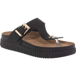 Sunny Roma Δερμάτινες Γυναικείες Σαγιονάρες Flatforms Ανατομικές Μαύρες 60701