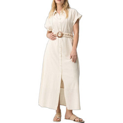 Tiffosi Riley Maxi Καλοκαιρινό Καθημερινό Φόρεμα Σεμιζιέ Λινό Εκρού 10065218-134