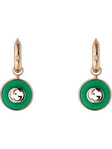 Gucci Interlocking G Γυναικεία Σκουλαρίκια Κρεμαστά από Ροζ Χρυσό 18K με Διαμάντι & Αχάτη YBD78656300200U