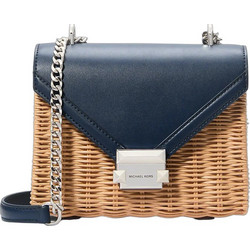 Michael Kors Γυναικείο Τσαντάκι Χιαστί Ψάθινο Μπεζ Navy Μπλε με Αλυσίδα 35T4SWHC5W