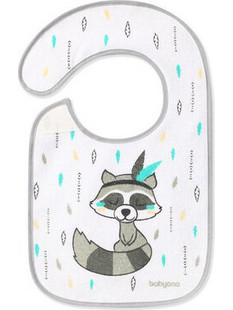 BabyOno Raccoon Σαλιάρα Υφασμάτινη με Αυτοκόλλητο 6m+ Λευκή Γκρι