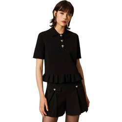 TWINSET Γυναικεία Μπλούζα Polo Κοντομάνικη Μαύρη 262TP3141