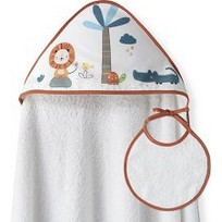 Interbaby Leon Palmera Σετ Βρεφικό Μπουρνούζι Κάπα Λευκό Καφέ 100x100cm 2τμχ