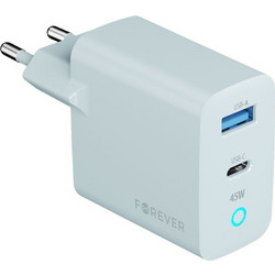 Forever Vibe-TC45AC Φορτιστής χωρίς Καλώδιο με Θύρα USB-A & Θύρα USB-C 45W Quick Charge 3.0 & Power Delivery Silver