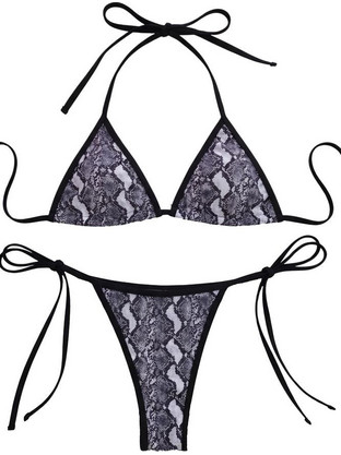 AnnaMu Bikini Set Τριγωνάκι String Animal Print Ανθρακί A-1195