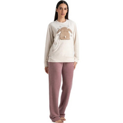 Rachel Bunny Σετ Γυναικείες Πιτζάμες Χειμωνιάτικες Fleece Ροζ Μπεζ 13739