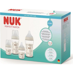 Nuk Perfect Match Σετ Πλαστικά Μπιμπερό με Θηλή Σιλικόνης κατά των Κολικών 0+ Μηνών Transparent