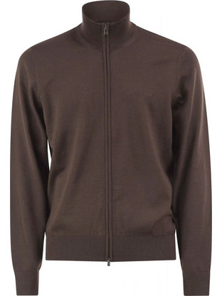 Hugo Boss Ανδρική Ζακέτα Φούτερ με Φερμουάρ Καφέ 50571915-209