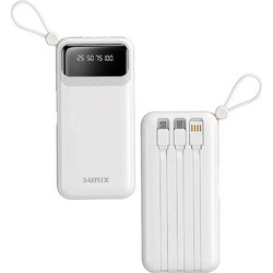 Sunix Power Bank 10000mAh με Ενσωματωμένα Καλώδια USB-C Lightning & micro USB White 70041155