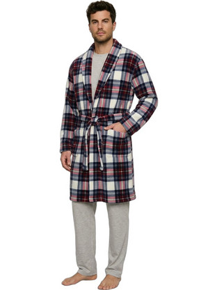 Harmony Χειμωνιάτικη Ανδρική Ρόμπα Fleece Καρό 26439