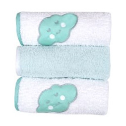 Baby Star Cloud Σετ Βρεφικές Λαβέτες Ώμου 100% Βαμβακερές Πετσετέ Λευκές Πράσινο Mint 30x30cm 3τμχ