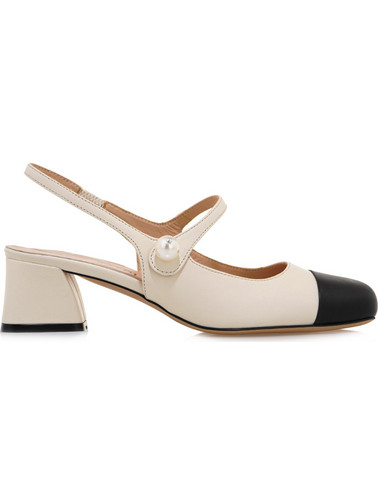 Sofia Baldi Γόβες Slingback Δερμάτινες με Χοντρό Χαμηλό Τακούνι Μαύρες Λευκές 93012