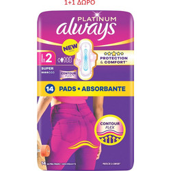 Always Platinum Super Μέγεθος 2 Σερβιέτες με Φτερά για Αυξημένη Ροή 4 Σταγόνες 2x14τμχ