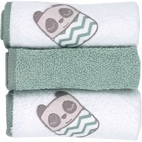 Baby Star Tiny Friends Σετ Βρεφικές Λαβέτες Ώμου 100% Βαμβακερές Πετσετέ Λευκές Χακί 30x30cm 3τμχ