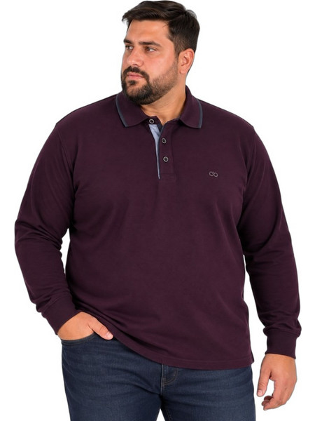 Double Ανδρική Μπλούζα Polo Μακρυμάνικη Μπορντό PS-3098A
