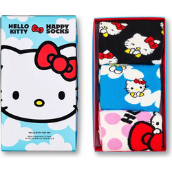 Happy Socks Hello Kitty Βαμβακερές Γυναικείες Κάλτσες Μαύρες Μπλε Ροζ με Σχέδια 3Pack P006540-1000