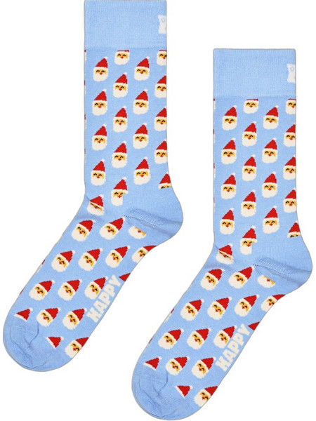 Happy Socks Tiny Santa Χριστουγεννιάτικες Ανδρικές Κάλτσες Ψηλές Γαλάζιες P006280