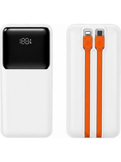 Ezra PB84 Power Bank 10000mAh 22.5W με Ενσωματωμένα Καλώδια USB-C & Lightning Quick Charge 3.0 & Power Delivery White