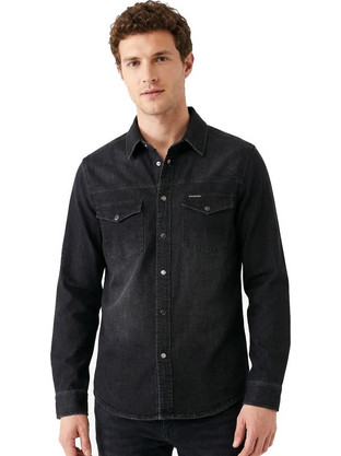 Paco & Co Ανδρικό Πουκάμισο Τζιν Μακρυμάνικο Slim Fit Overshirt Μαύρο 2683513