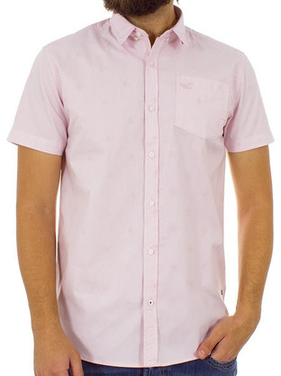 Double Ανδρικό Πουκάμισο Βαμβακερό Κοντομάνικο Slim Fit Ροζ GS-463S