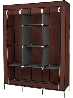 Υφασμάτινη ντουλάπα ρούχων με 8 ράφια XXL (130x45x175εκ.) - Καφέ