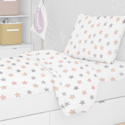 Dimcol Σετ Παιδικά Σεντόνια Μονά Βαμβακερά 160x240 Star 103 Grey/Pink 2τμχ