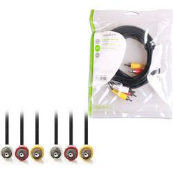 NEDIS CVGP24300BK50 Composite Video Cable 3x RCA Male-3x RCA Male,5.0 m,Black