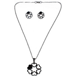 Κολιέ σετ με σκουλαρίκια ατσάλινο (stainless steel) ασημί (λουλούδι) BZ-NK-00096