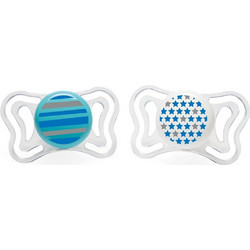 Chicco PhysioForma Light Ανατομικές Ορθοδοντικές Πιπίλες Σιλικόνης 6-16m Ριγέ Αστεράκια Μπλε 2τμχ