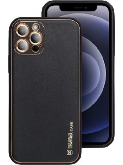 ΘΗΚΗ ΣΙΛΙΚΟΝΗΣ FORCELL LEATHER ΓΙΑ IPHONE 12 PRO MAX - ΜΑΥΡΗ