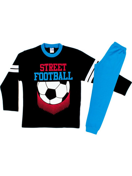 Pretty Baby Street Football Παιδική Πιτζάμα Βαμβακερή Χειμωνιάτικη Μαύρη Μπλε 63920