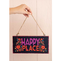 Επιγραφή Καλωσορίσματος από Ξύλο Happy Place 25.4x12.7cm