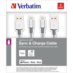 2τεμ. Verbatim Lightning USB Καλώδιο Sync & Charge 100cm Ασημένιο 48872