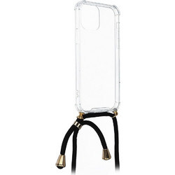 Forcell Cord Back Cover Σιλικόνης με Λουράκι Διάφανο / Μαύρο (Galaxy A22 5G)