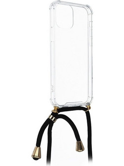 Forcell Cord Back Cover Σιλικόνης με Λουράκι Διάφανο / Μαύρο (Galaxy A22 5G)