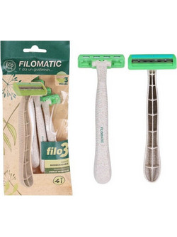 Filomatic Filo3 Bio Ξυραφάκι μιας Χρήσης με 3 Λεπίδες & Λιπαντική Ταινία 4τμχ