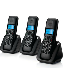 Motorola T303 Ασύρματο Τηλέφωνο Σετ Trio με Ανοιχτή Ακρόαση Μαύρο