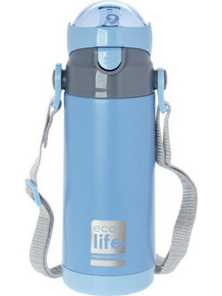 Ecolife Kids Thermos Παιδικό Μπουκάλι Θερμός Ανοξείδωτο BPA Free με Καλαμάκι Γαλάζιο 400ml