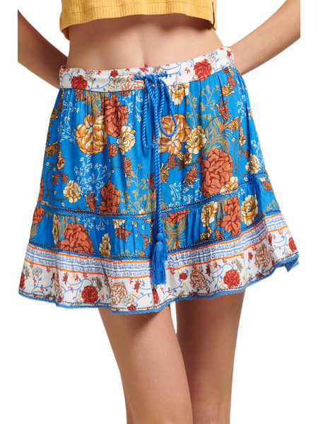 Superdry Ovin Vintage Embellished Μίνι Φούστα Υφασμάτινη Ψηλόμεση Πλισέ Γαλάζια W7210193A