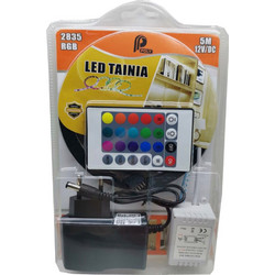 Ταινία LED Τροφοδοσίας 12V RGB Μήκους 5m Σετ με Τηλεχειριστήριο και Τροφοδοτικό Τύπου SMD2835