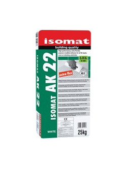 Isomat AK-22 Υψηλής Ποιότητας, Ιδιαίτερα Εύκαμπτη, Ρητινούχα, Τσιμεντοειδής Κόλλα Πλακιδίων, Λευκή, 15 Kg
