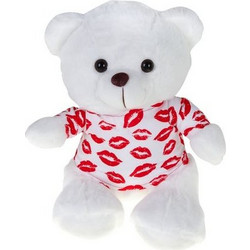Λούτρινο Αρκουδάκι Λευκό με Μπλούζα Χειλάκια 25εκ (VL232548)