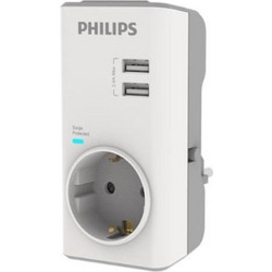 Philips CHP4010W/GRS Μονόπριζο ασφαλείας με 2USB, 3680W, 380J