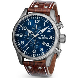 TW Steel Ανδρικό Ρολόι Χρονογράφος με Καφέ Δερμάτινο Λουράκι VS111