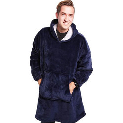 Hoodie Κουβέρτα Φούτερ βελουτέ με εσωτερική επένδυση, κουκούλα και τσέπες, σε μπλε σκούρο, 87x74x13 cm,Oversized - Aria Trade