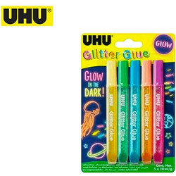 UHU Κόλλα Glitter Glue Glow In The Dark 10ml x 5 Χρώματα