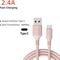 Καλώδιο Φόρτισης και Μεταφοράς Δεδομένων 1m USB σε Type C 2.1A Ροζ
