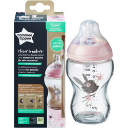 Tommee Tippee Closer To Nature Γυάλινο Μπιμπερό με Θηλή Σιλικόνης κατά των Κολικών 0m+ Pink Bunny 250ml